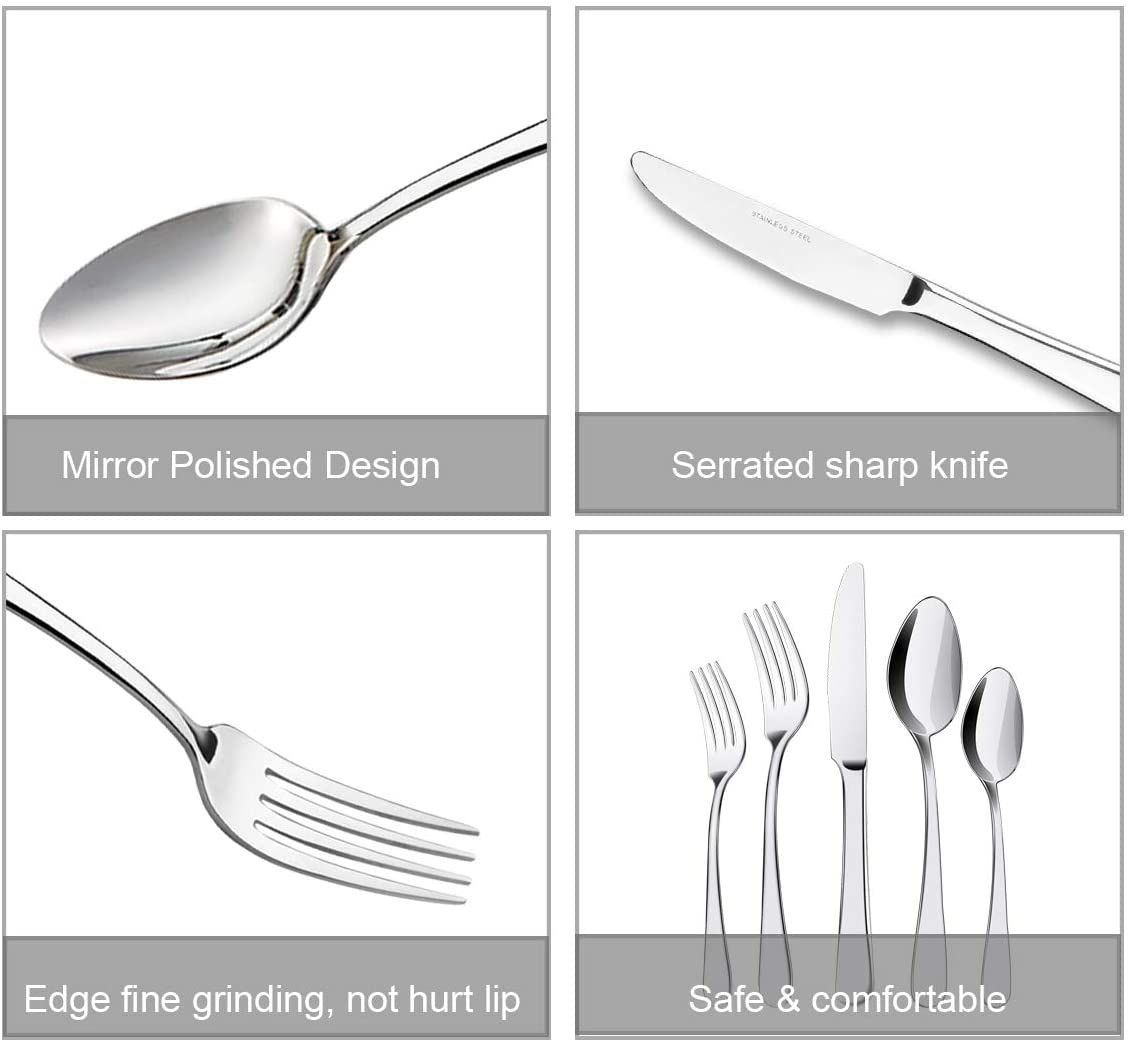MFW Silverware Set, MFW 20 Pieces Stainless Steel Flatware Cutlery Set, Include Knife Fork Spoon, Mirror Polished, Dishwasher Safe, Service for 4