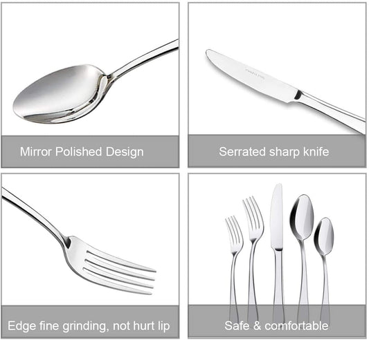 MFW Silverware Set, MFW 20 Pieces Stainless Steel Flatware Cutlery Set, Include Knife Fork Spoon, Mirror Polished, Dishwasher Safe, Service for 4