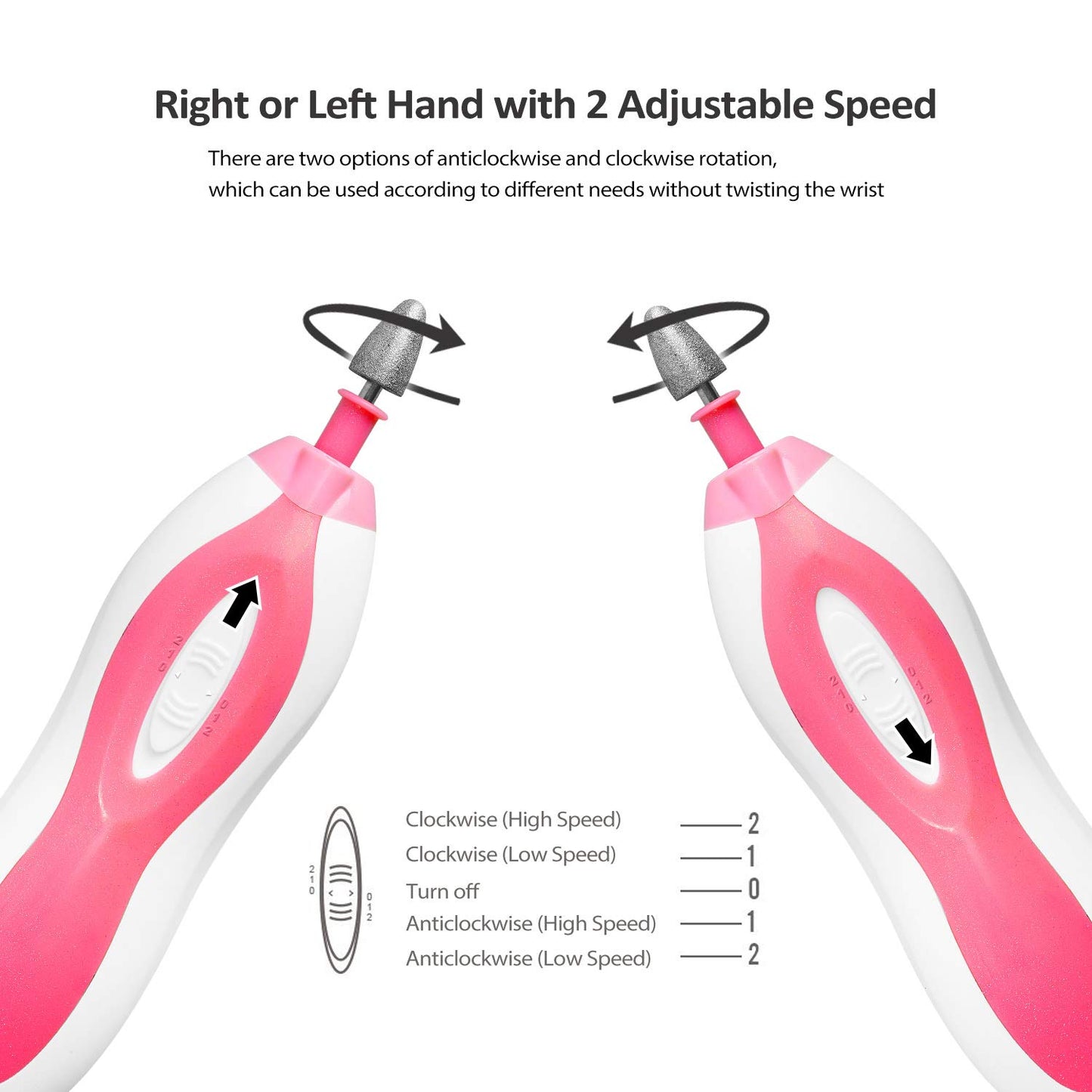MFW Manicure Drill Nail Buffer Electric Nail File Shaper Trimmer Cuticle Buffer for Fingernail Toenail (Pink)
