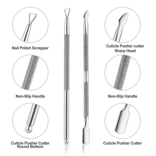 MFW Cuticle Remover Cuticle Nippers Professional Stainless Steel Cuticle Pusher and Cutter Clippers Durable Pedicure Manicure Tools for Fingernails and Toenails