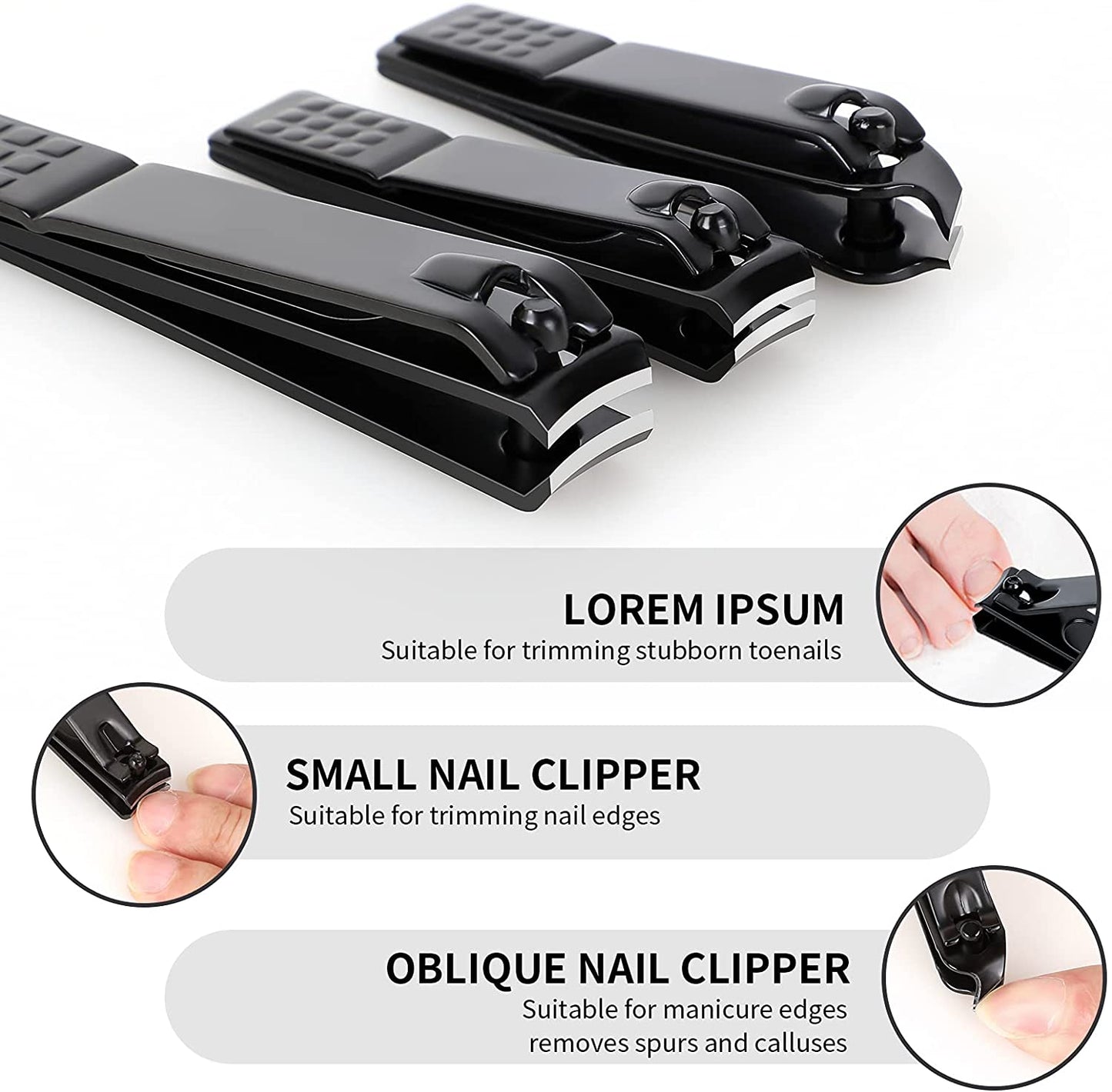 MFW Nail Clippers Set, Sharp Stainless Steel Fingernail Clipper & Toenail Clippers, Black Nail Cutter, Large and Small 2 Piece Set. (Large/Small)