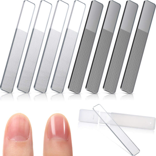 MFW 8 Pieces Nano Shiner Files Glass Natural Nail Files Crystal Nail Shiner Buffer Polisher with Case for Natural Nails