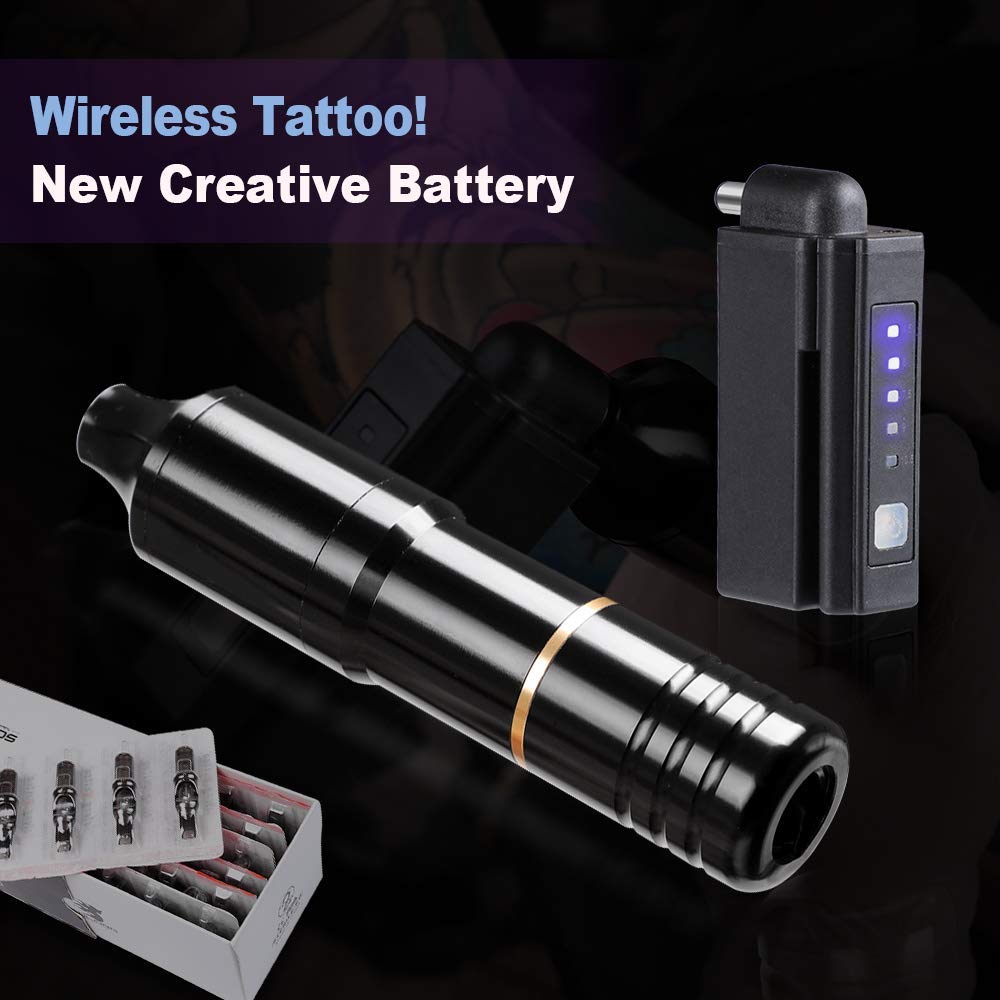 MFW Tattoo Pen Kit Rotary Tattoo Gun Machine with Wireless Tattoo Power Supply 50Pcs Cartridge Tattoo Needles EM128KITPRD50-1-US